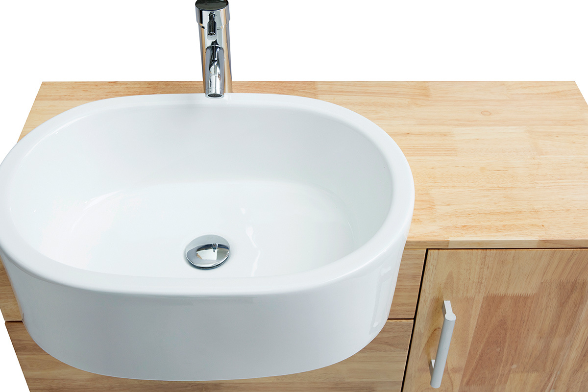 Meuble de salle de bain : vasque, meuble sous-vasque, �tag�res et miroir NIVAN