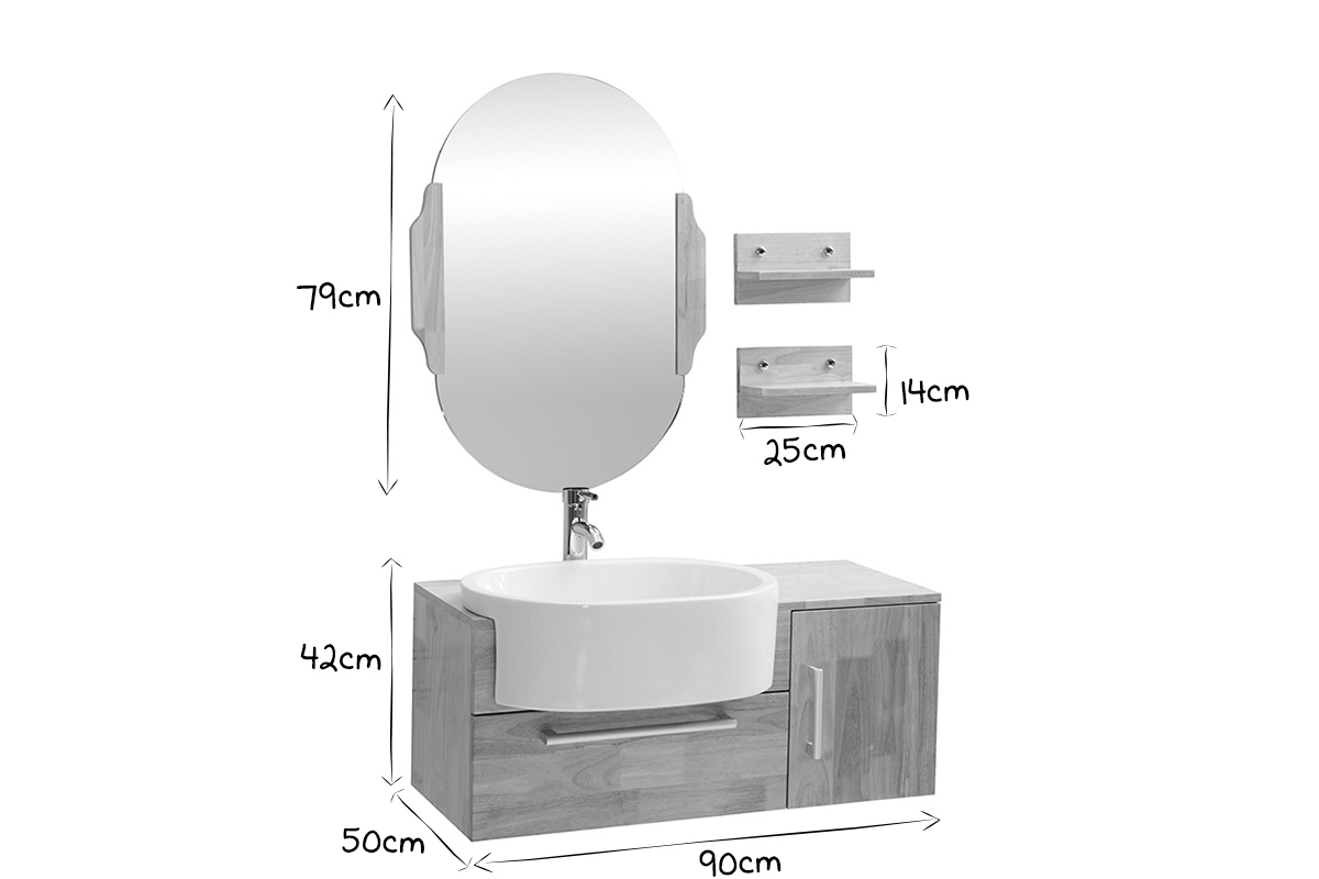 Meuble de salle de bain : vasque, meuble sous-vasque, �tag�res et miroir NIVAN