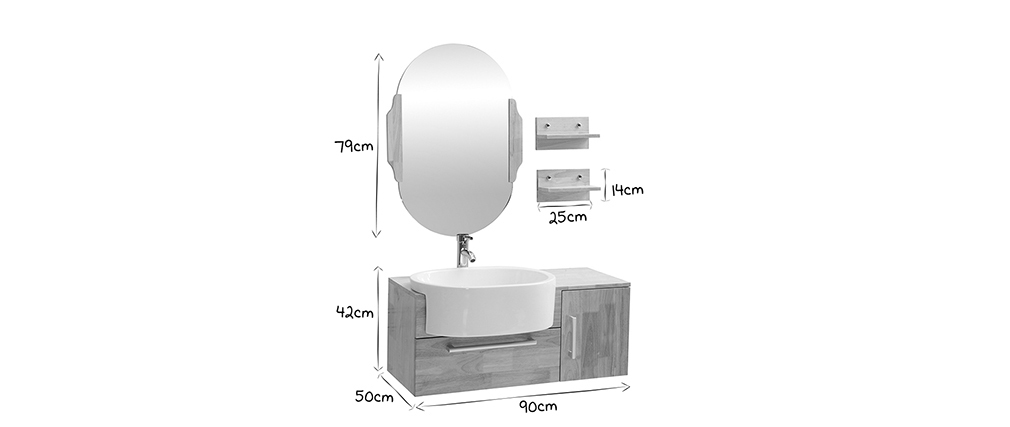 Meuble de salle de bain : vasque, meuble sous-vasque, �tag�res et miroir NIVAN