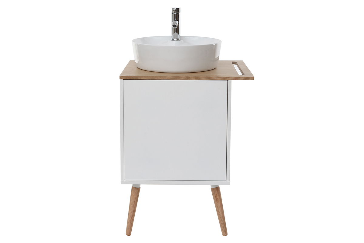 Meuble de salle de bain : vasque, meuble sous vasque une porte chne et blanc et miroir TOTEM