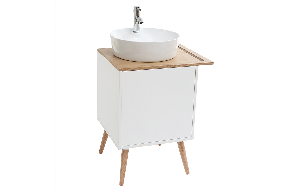 Meuble de salle de bain : vasque, meuble sous vasque une porte chne et blanc et miroir TOTEM