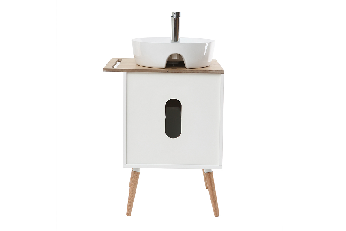 Meuble de salle de bain : vasque, meuble sous vasque une porte chne et blanc et miroir TOTEM