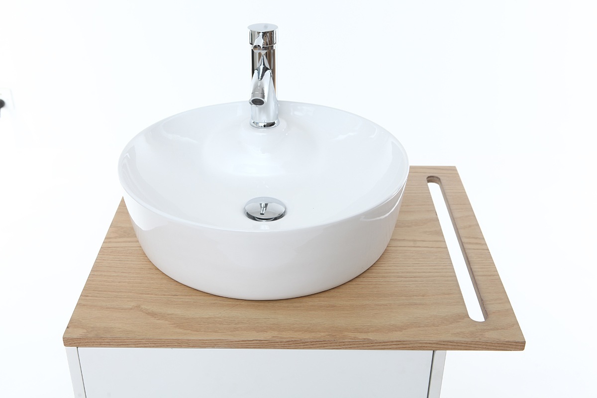 Meuble de salle de bain : vasque, meuble sous vasque une porte chne et blanc et miroir TOTEM