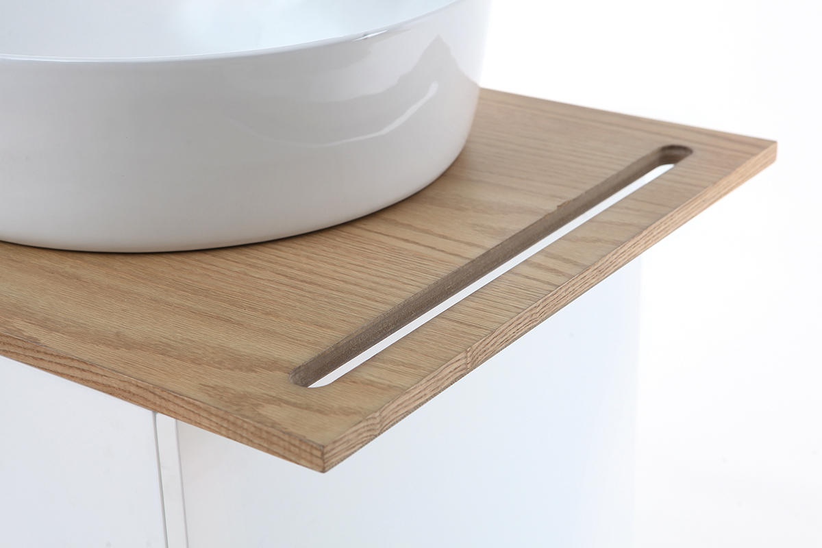 Meuble de salle de bain : vasque, meuble sous vasque une porte chne et blanc et miroir TOTEM
