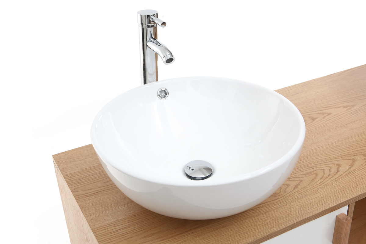 Meuble de salle de bains avec double vasque, rangements et miroir ch�ne et blanc TOTEM