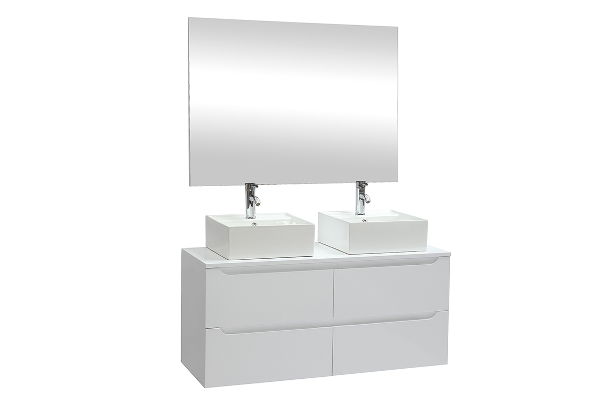 Meuble de salle de bains avec miroir et rangements blanc (sans vasques) LOTA