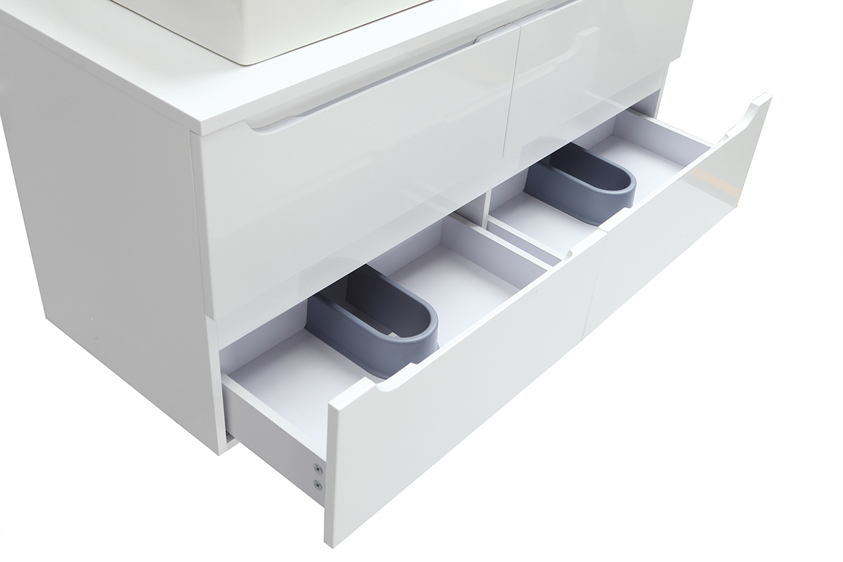 Meuble de salle de bains avec miroir et rangements blanc (sans vasques) LOTA