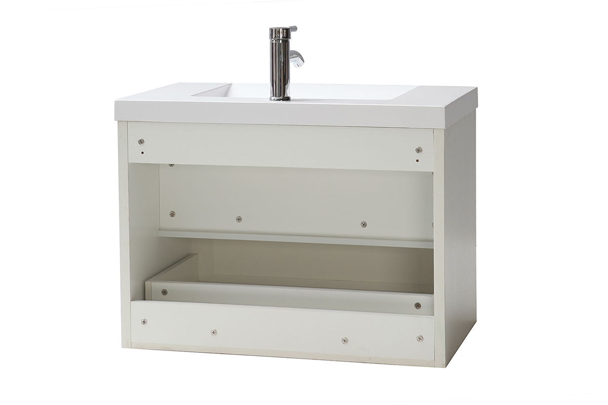 Meuble de salle de bains suspendu avec vasque, miroir et rangement blanc RIVER