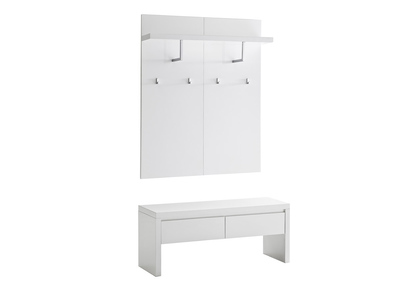 Meuble d'entr&eacute;e blanc laqu&eacute; avec &eacute;tag&egrave;re porte-manteau WELCOME