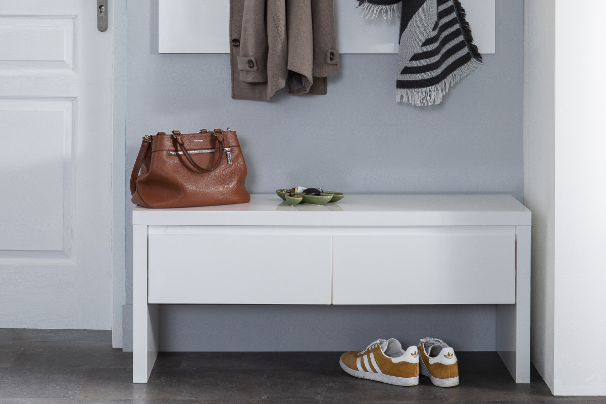 Meuble d'entre blanc laqu avec rangements WELCOME