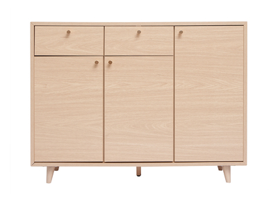 Meuble d'entrée -  meuble de rangements à chaussures finition bois clair chêne et métal doré L110 cm SILVESTRE