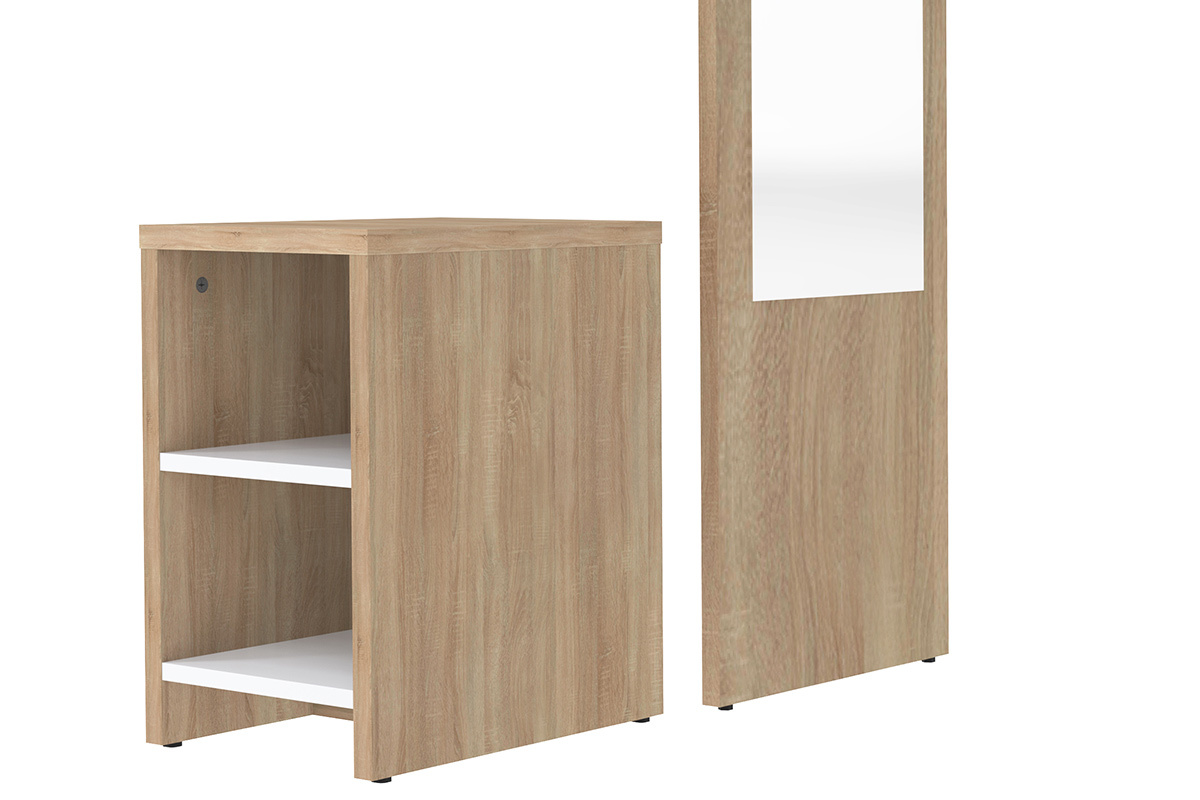Meuble d'entr�e modulable avec penderie, miroir et �tag�res bois OLLY