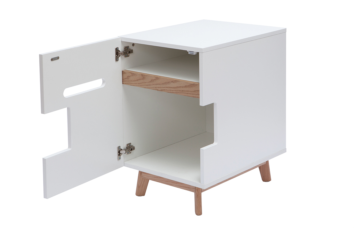 Meuble liti�re design pour chat blanc et bois L46 O'MALLEY