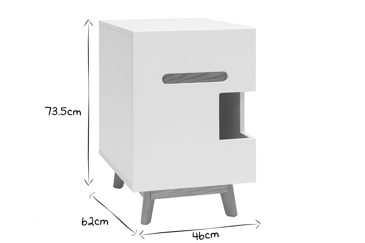 Meuble liti�re design pour chat blanc et bois L46 O'MALLEY