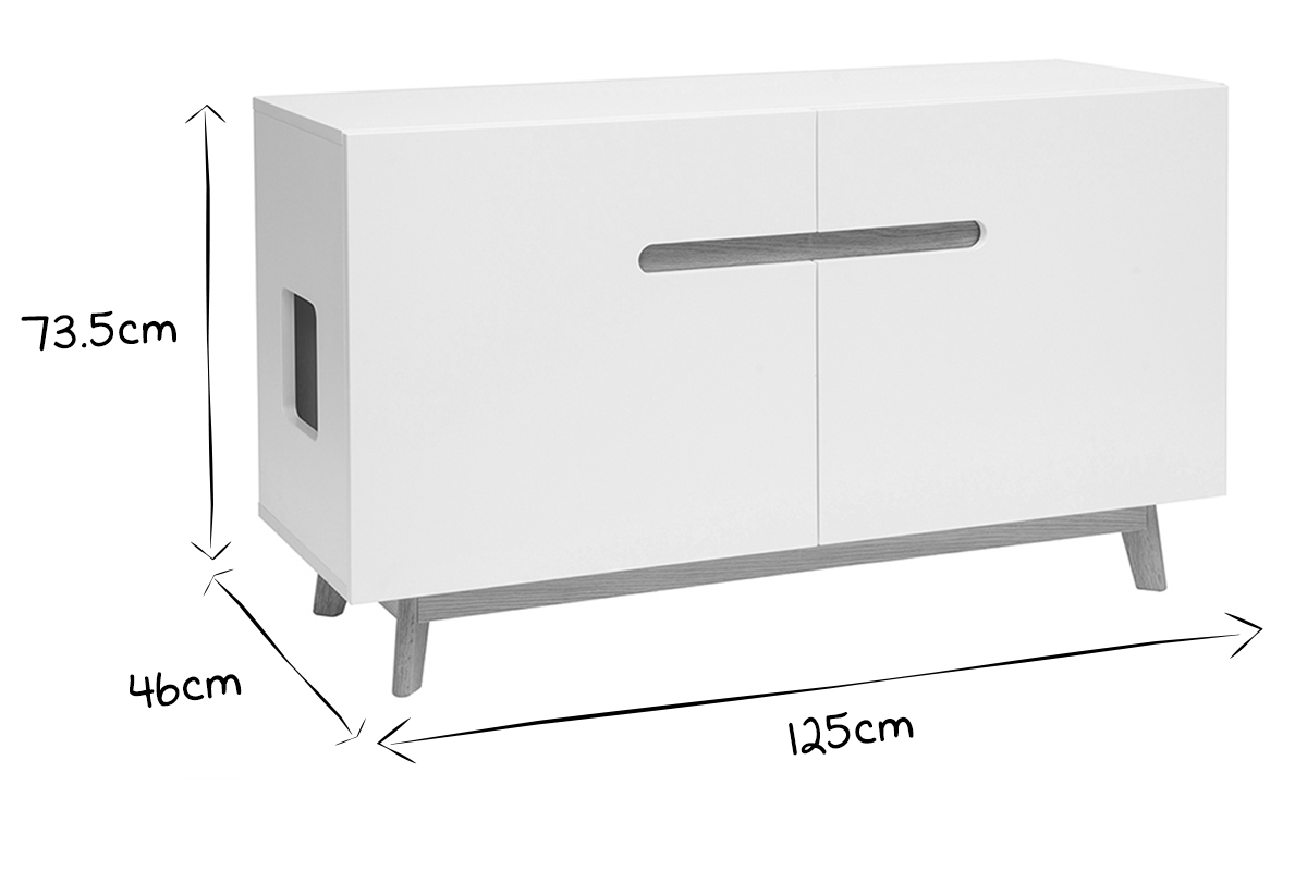 Meuble liti�re pour chat buffet blanc et bois clair O'MALLEY