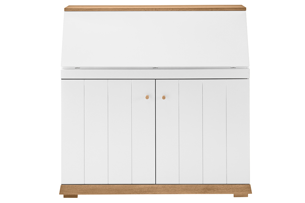 Meuble secr�taire authentique blanc et bois L109 cm CAMPO