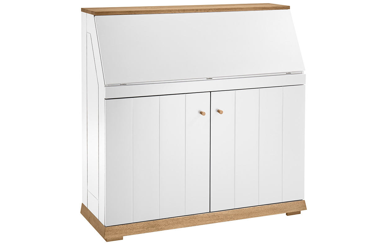 Meuble secr�taire authentique blanc et bois L109 cm CAMPO