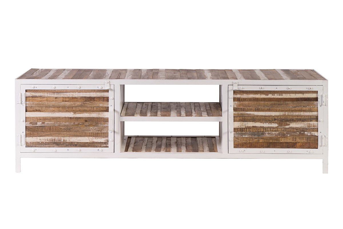 Meuble TV bois et m�tal blanc 150cm ROCHELLE