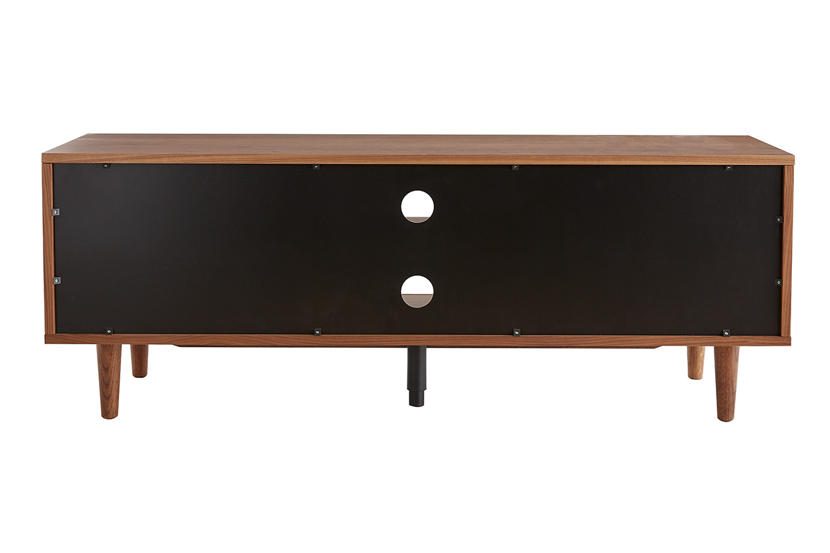 Meuble TV bois fonc noyer avec portes coulissantes L140 cm RYDD