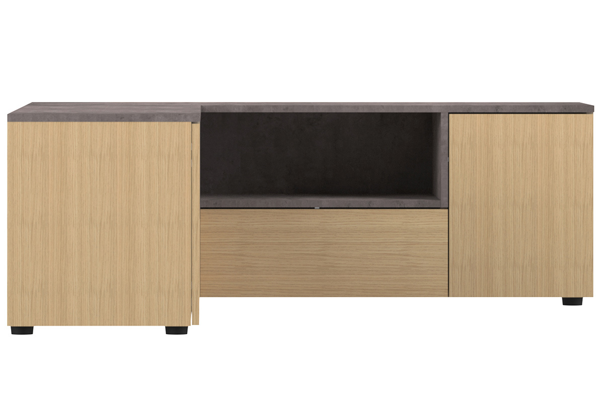 Meuble TV d'angle design bois et gris b�ton QUADRA