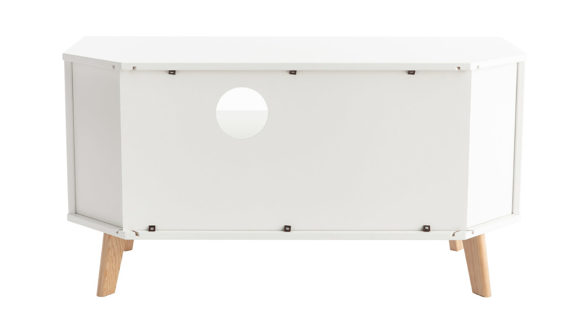 Meuble TV d'angle scandinave avec tiroirs blanc et bois L100 ROHAN