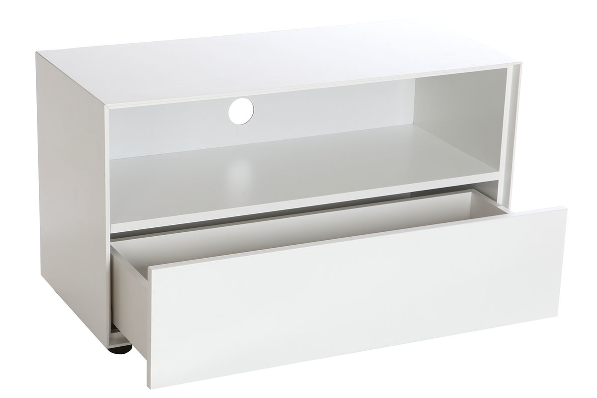 Meuble TV design 90cm blanc mat  1 tiroir MARK