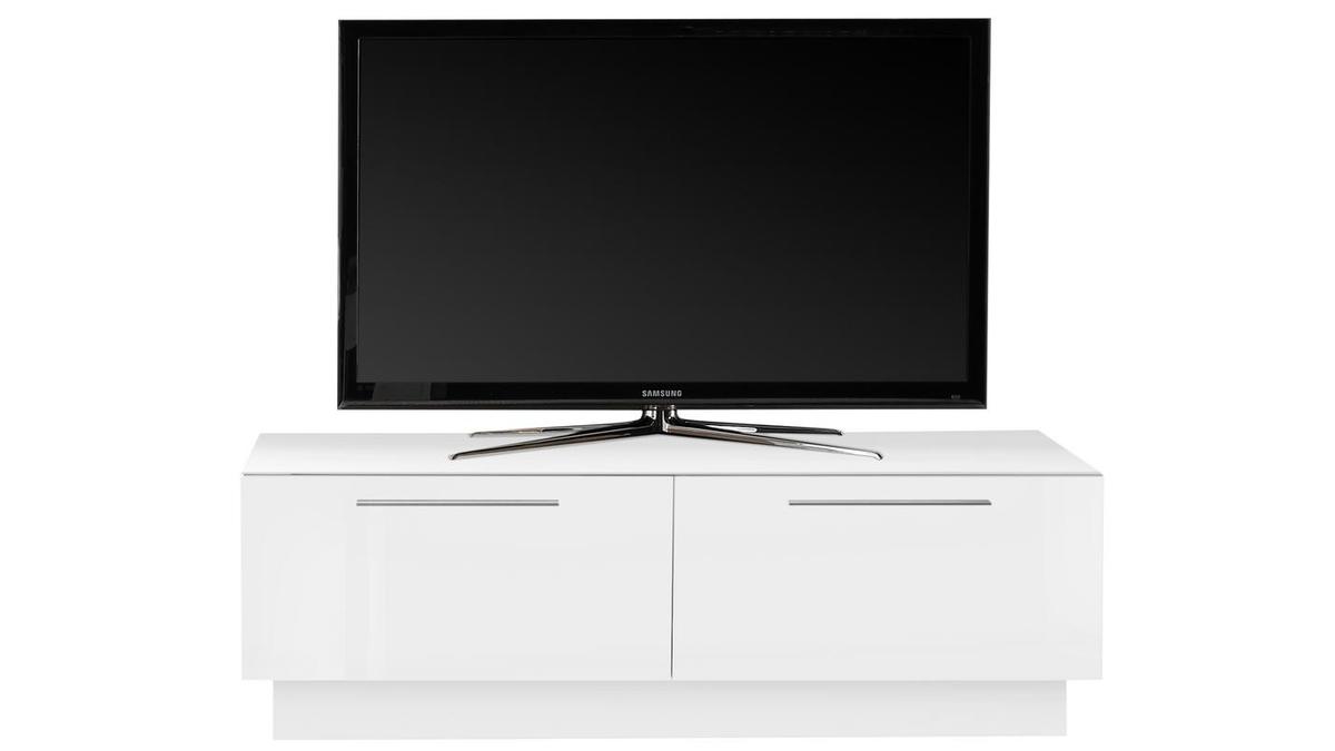 Meuble TV design avec tiroir et rangement blanc brillant L138 cm ETERNEL