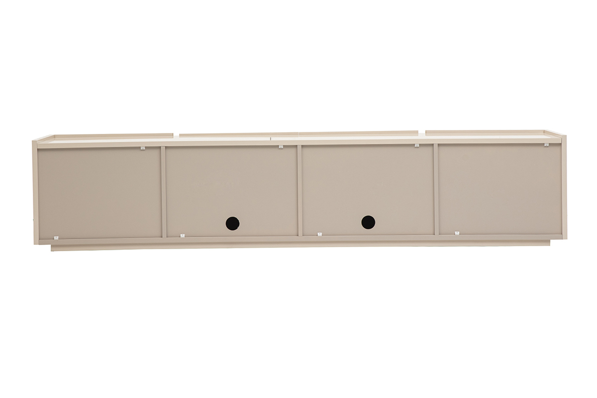 Meuble TV beige brillant avec rangements L199.8 cm, vue de dos.