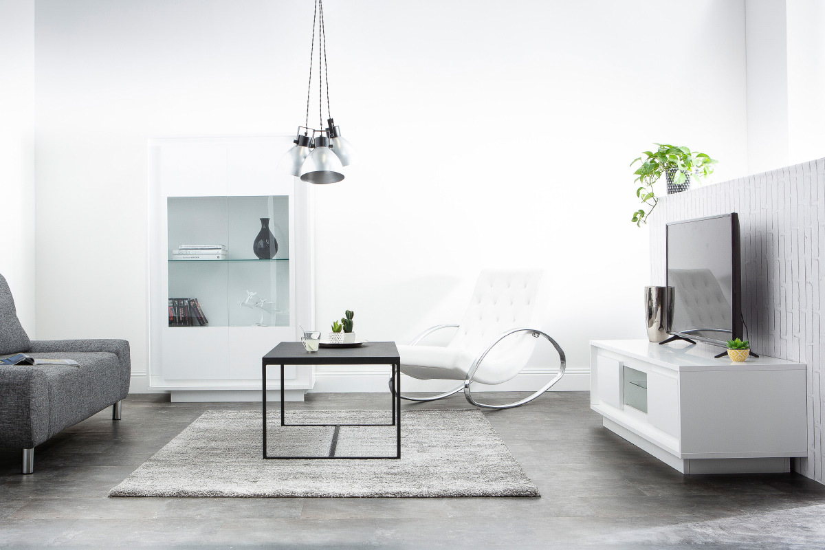 Meuble TV design blanc avec rangements d�cor ciment LAND