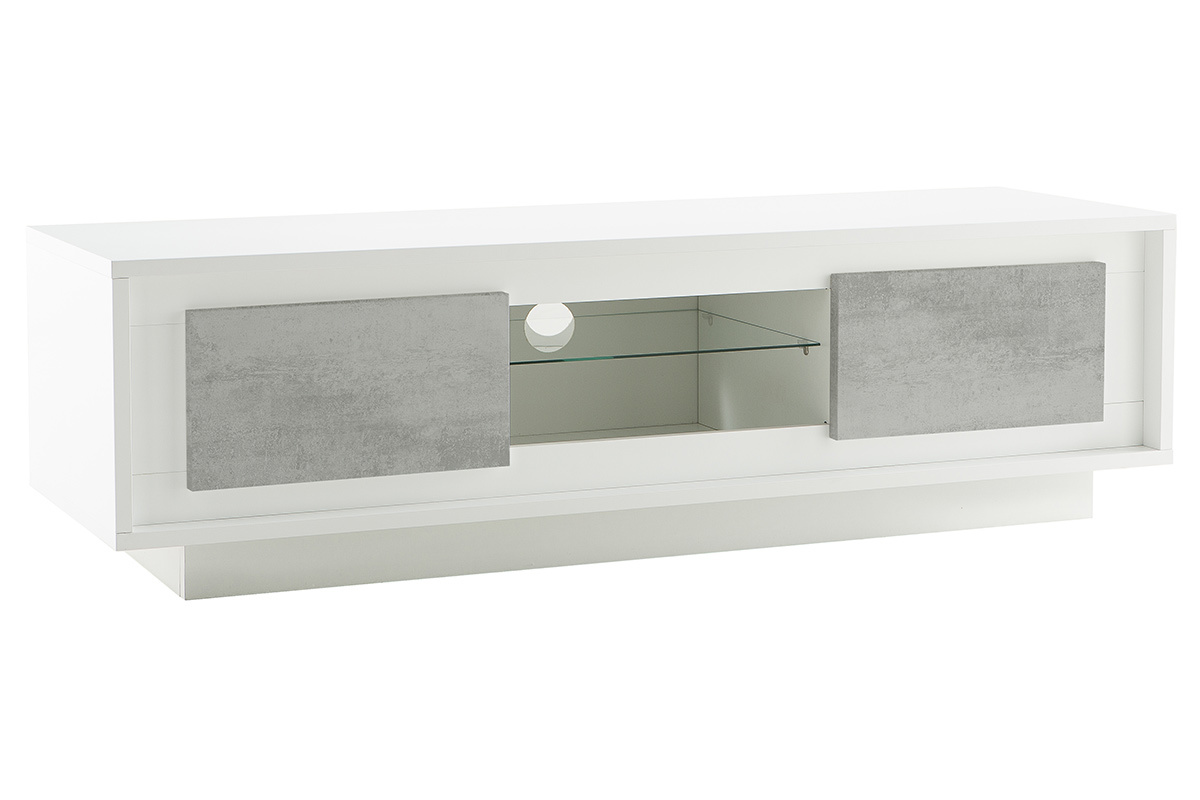 Meuble TV design blanc avec rangements d�cor ciment LAND