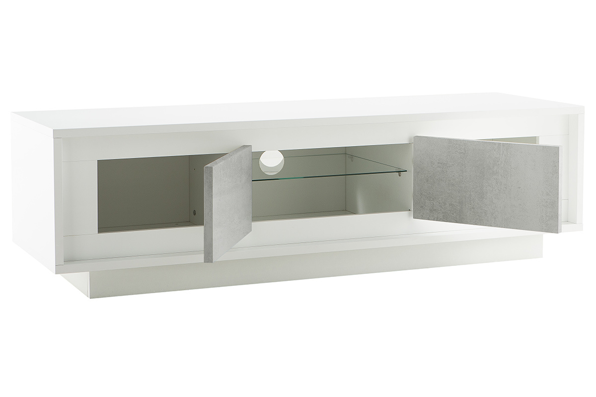 Meuble TV design blanc avec rangements d�cor ciment LAND