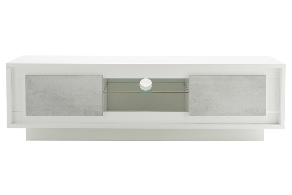 Meuble TV design blanc avec rangements d�cor ciment LAND
