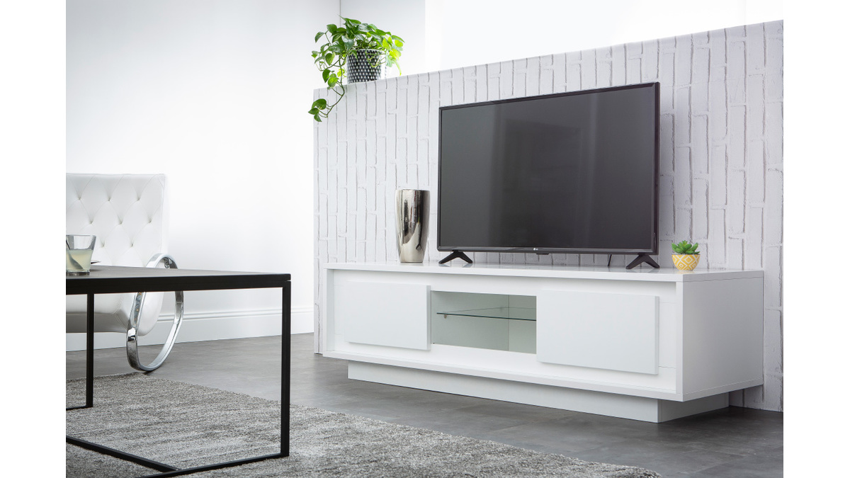 Meuble TV design blanc avec rangements LAND