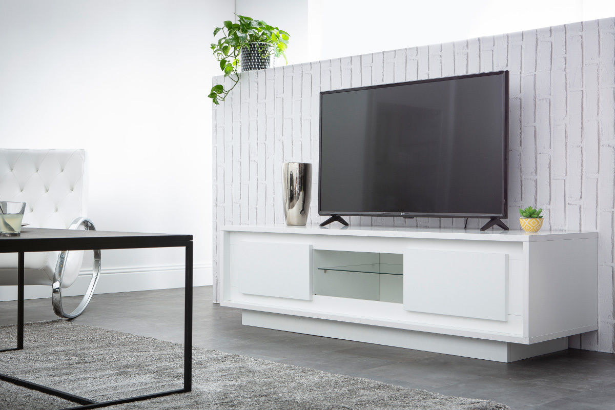 Meuble TV design blanc avec rangements LAND