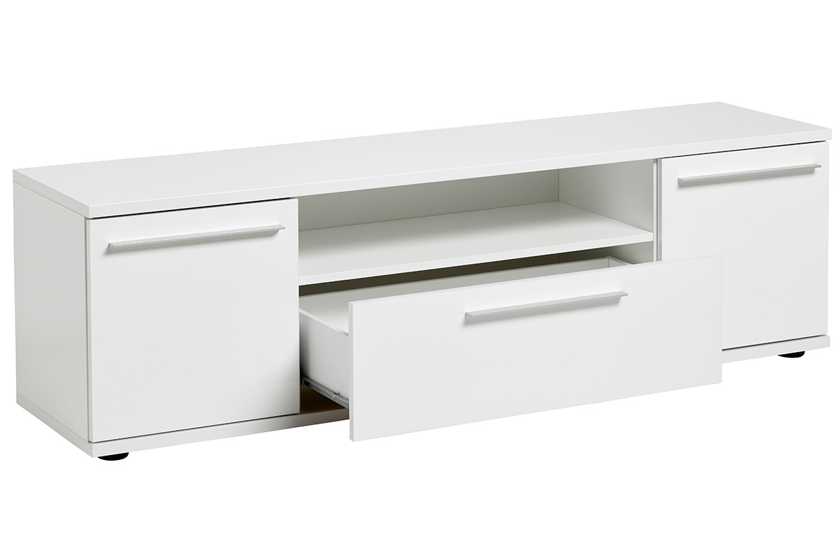 Meuble TV design blanc laqu� avec rangements L160 cm PACO