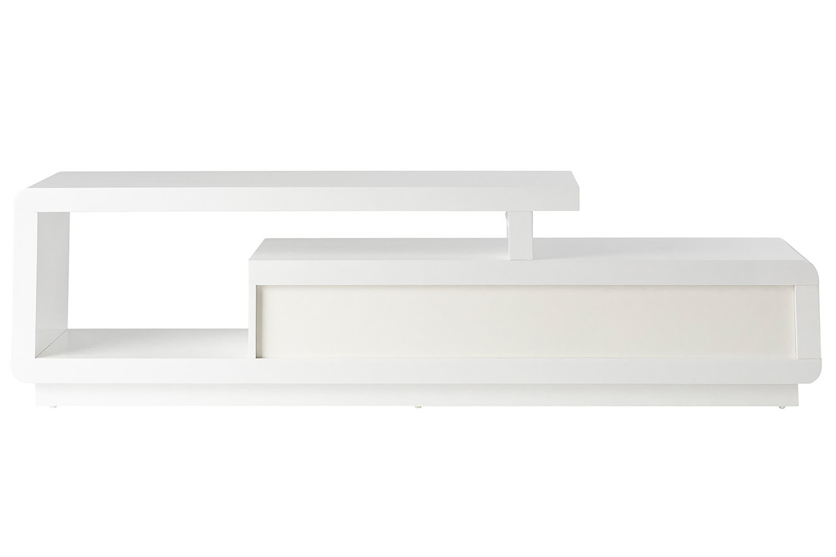 Meuble TV design blanc laqu� avec tiroirs gris L170 cm ETANA