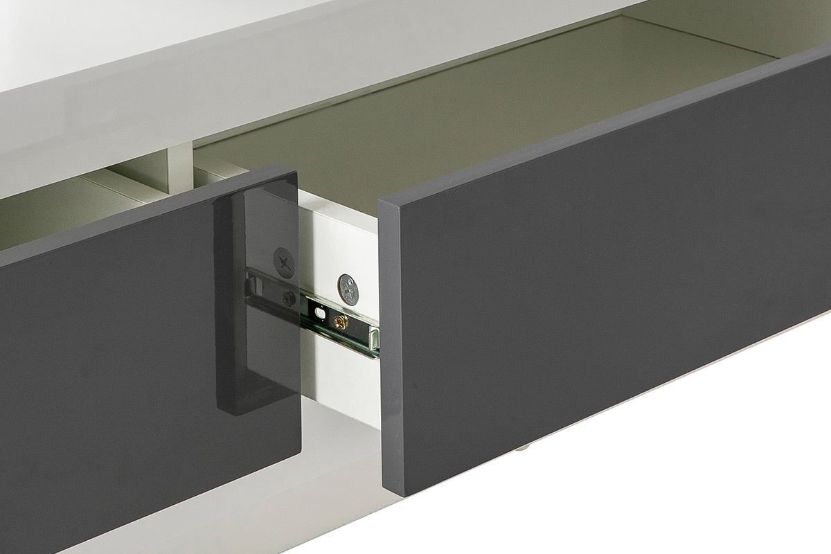 Meuble TV design blanc laqu� avec tiroirs gris L170 cm ETANA