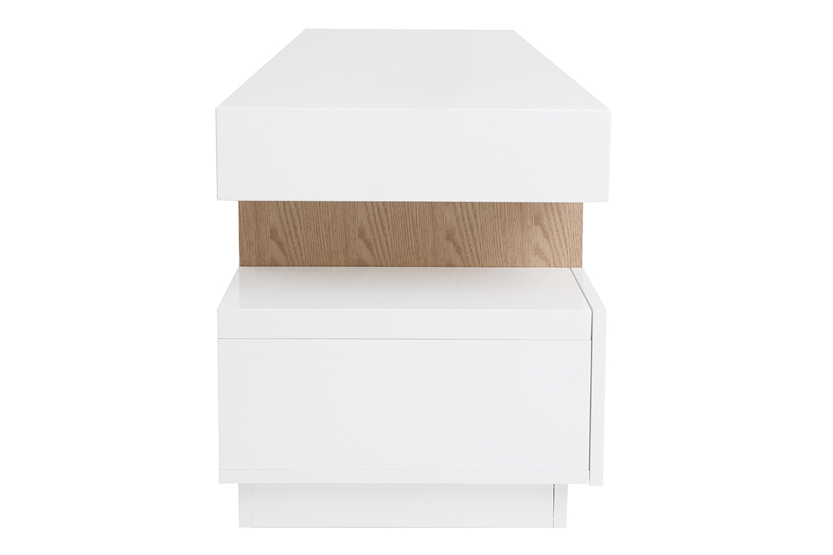 Meuble TV design blanc laqu brillant et bois L200 cm LIVO
