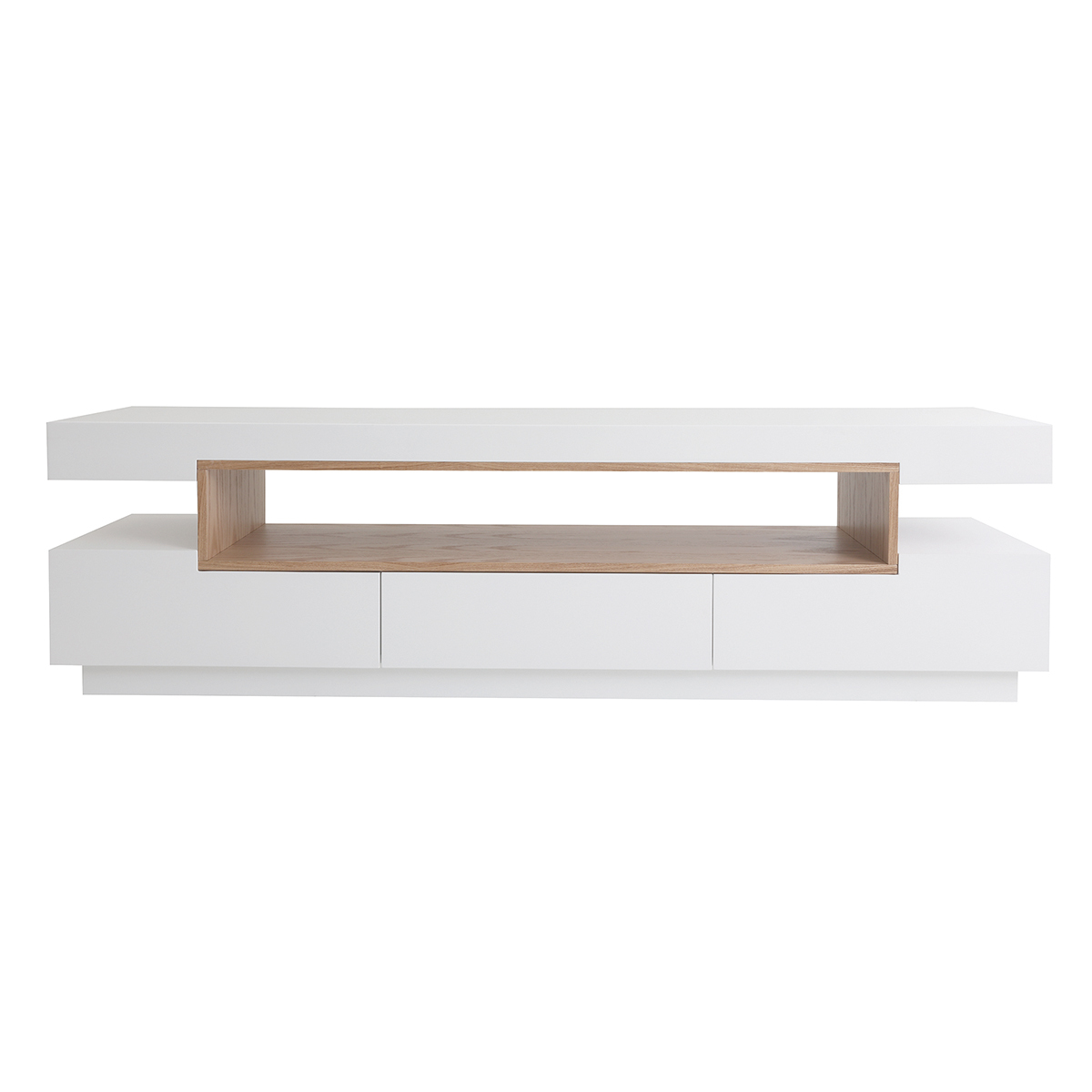 Meuble TV design blanc laqué brillant et bois L200 cm LIVO Meuble TV design blanc laqué brillant et bois L200 cm LIVO