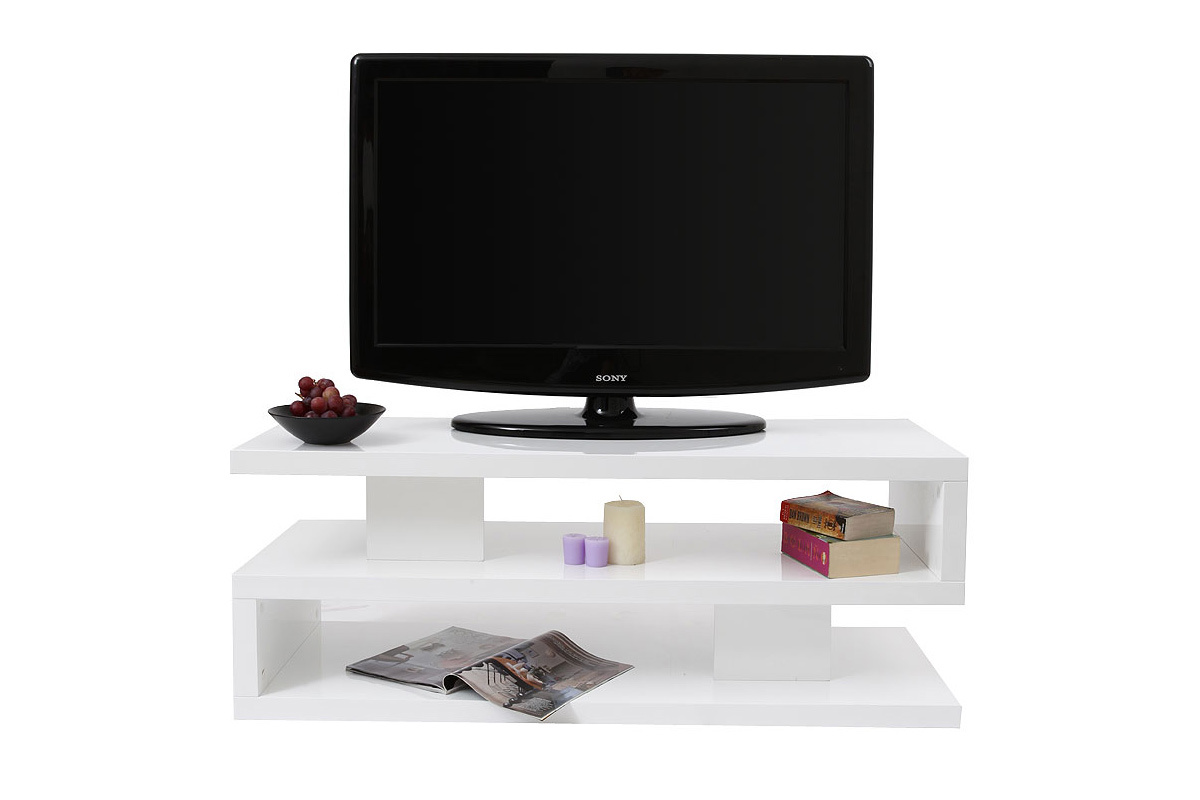 Meuble TV design blanc  laqu� brillant L120 cm NEXY