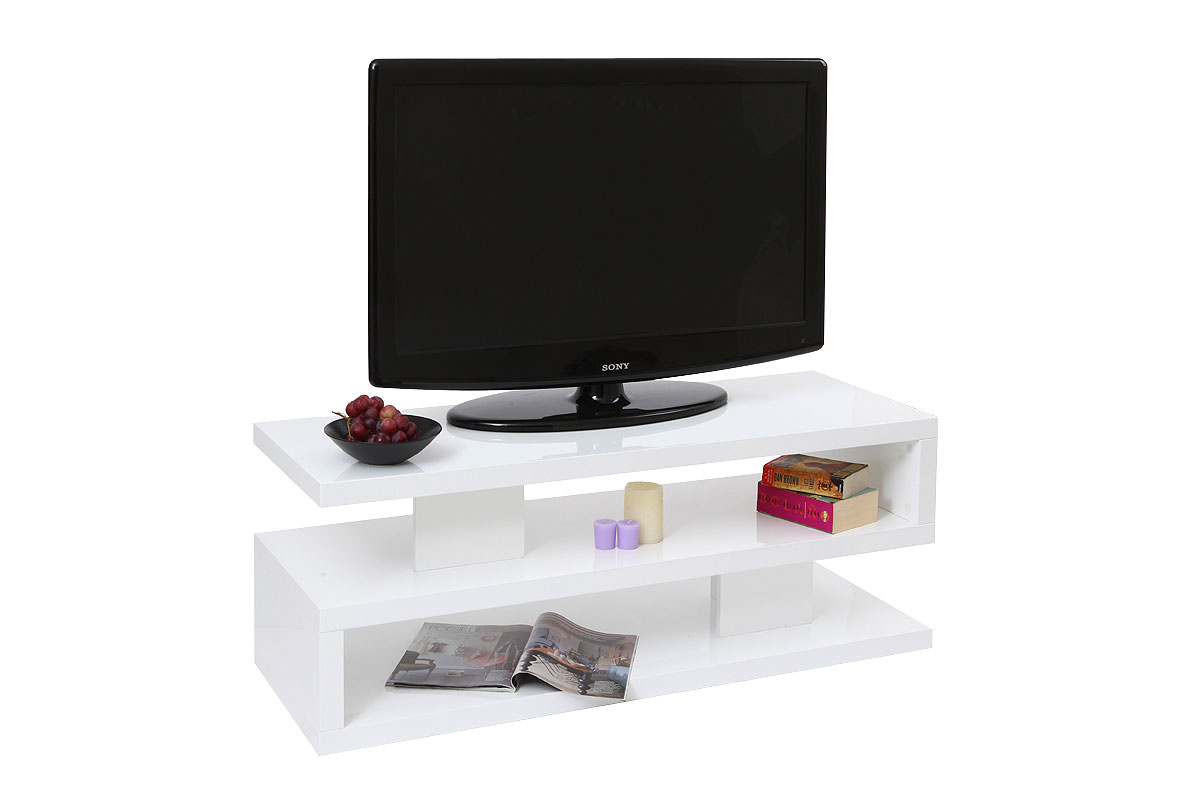 Meuble TV design blanc  laqu� brillant L120 cm NEXY