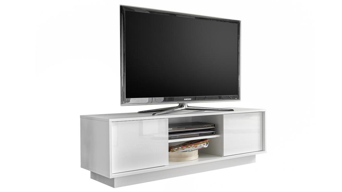 Meuble TV design blanc laqué brillant L138 cm COMO