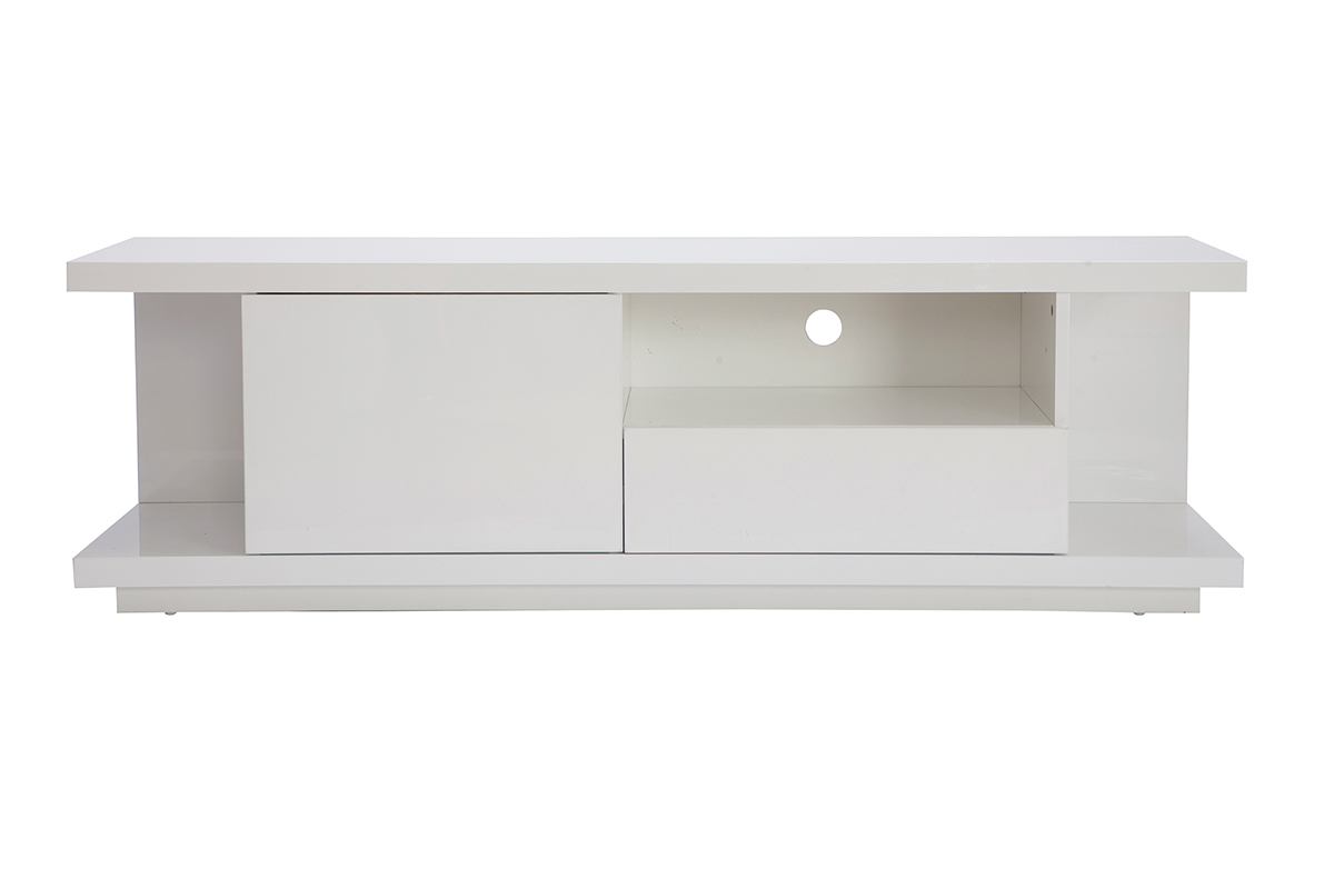 Meuble TV design blanc laqu� brillant L150 cm KARY