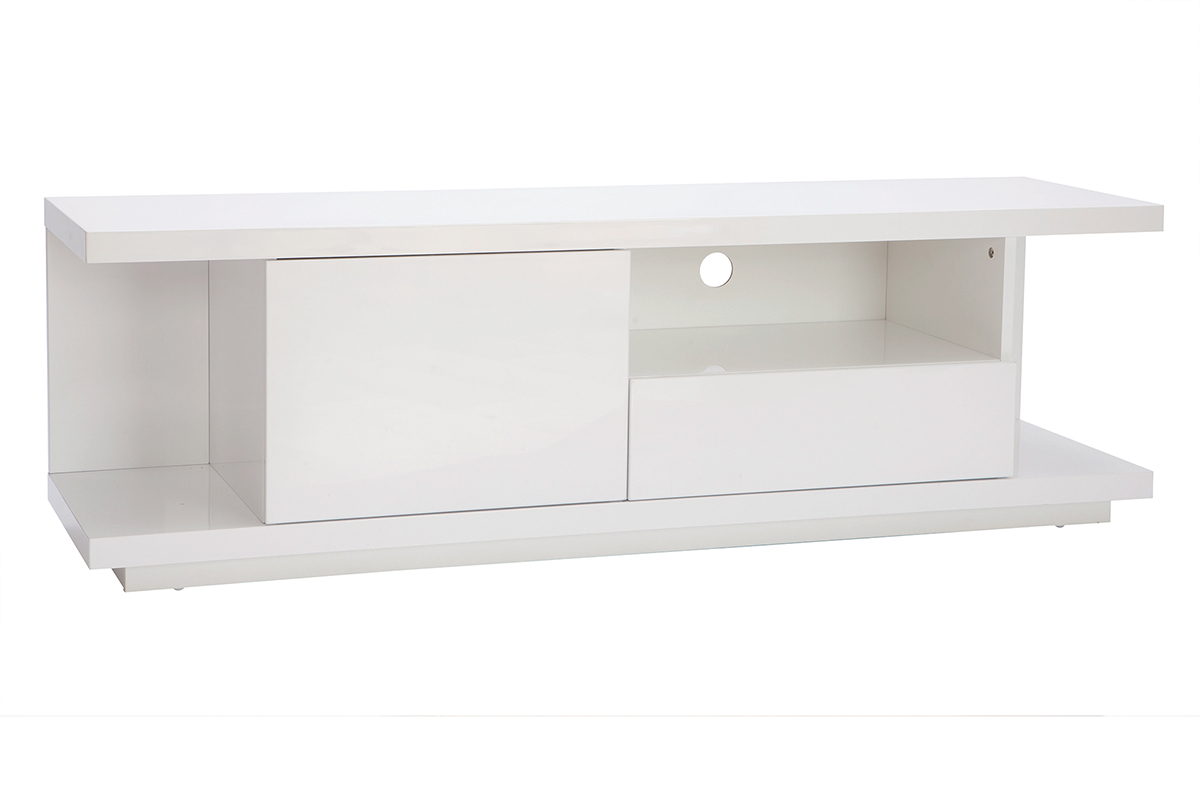 Meuble TV design blanc laqu� brillant L150 cm KARY
