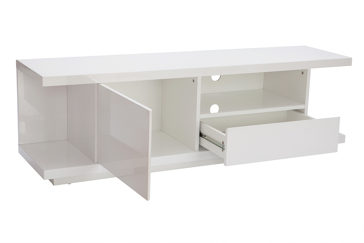Meuble TV design blanc laqu� brillant L150 cm KARY