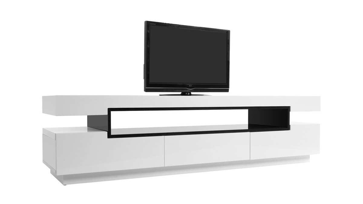 Meuble TV design blanc laqué brillant L200 cm LIVO