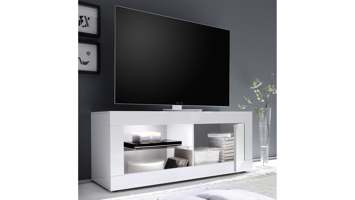 Meuble TV design blanc laqué L140 cm LATTE