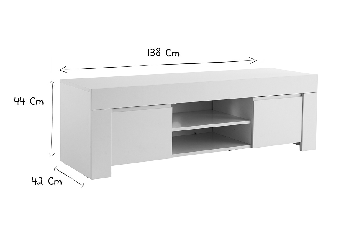 Meuble TV design blanc mat L138 cm TINO
