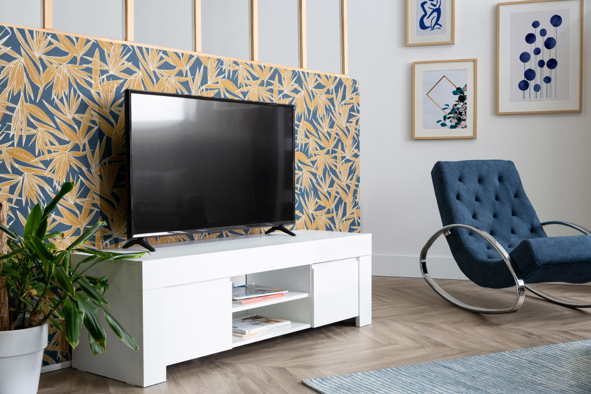 Meuble TV design blanc mat L138 cm TINO
