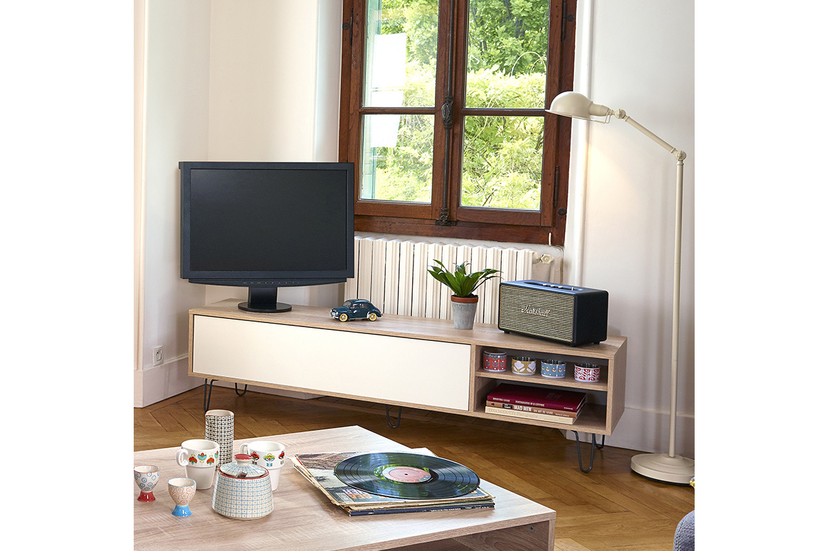 Meuble TV design bois et blanc LUMY
